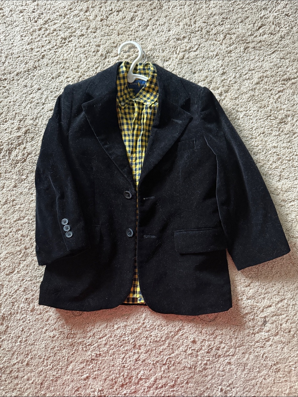 Polo by Ralph Lauren Black Kids Blazer with Yellow Plaid Lining
